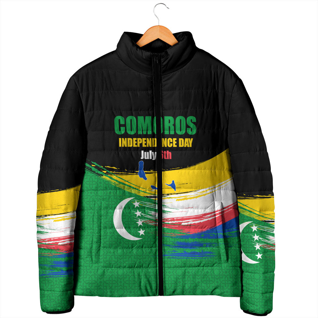 Comoros Independence Day Padded Jacket Comorian Flag Brush Stroke National Pride Graphic