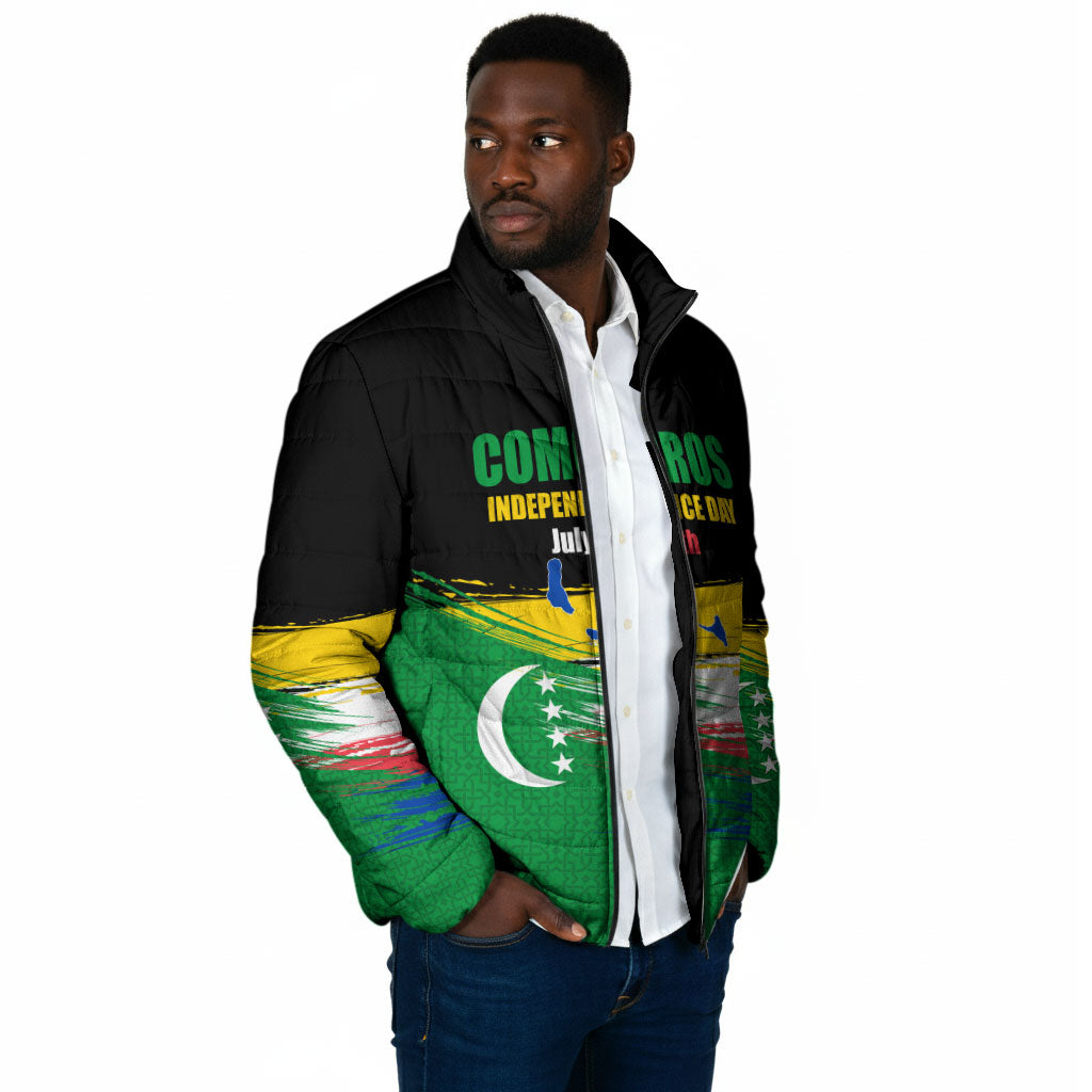 Comoros Independence Day Padded Jacket Comorian Flag Brush Stroke National Pride Graphic