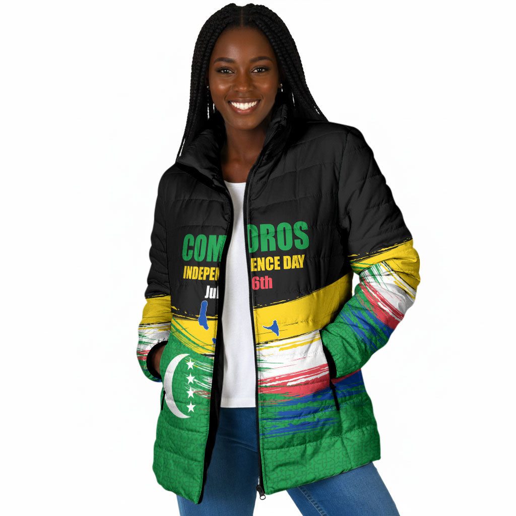 Comoros Independence Day Padded Jacket Comorian Flag Brush Stroke National Pride Graphic