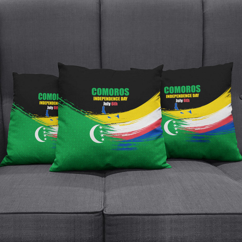 Comoros Independence Day Pillow Cover Comorian Flag Brush Stroke National Pride Graphic