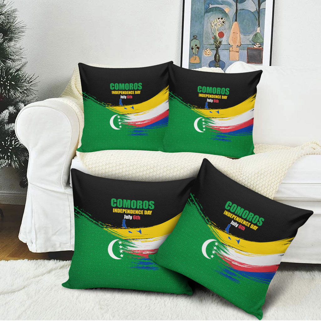 Comoros Independence Day Pillow Cover Comorian Flag Brush Stroke National Pride Graphic