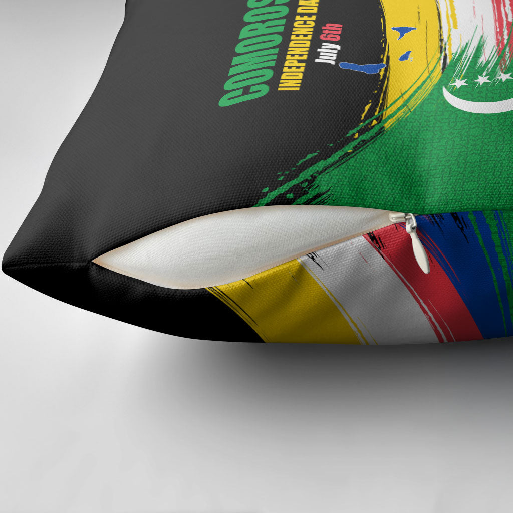 Comoros Independence Day Pillow Cover Comorian Flag Brush Stroke National Pride Graphic