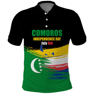 Comoros Independence Day Polo Shirt Comorian Flag Brush Stroke National Pride Graphic