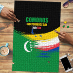 Comoros Independence Day Puzzle Comorian Flag Brush Stroke National Pride Graphic