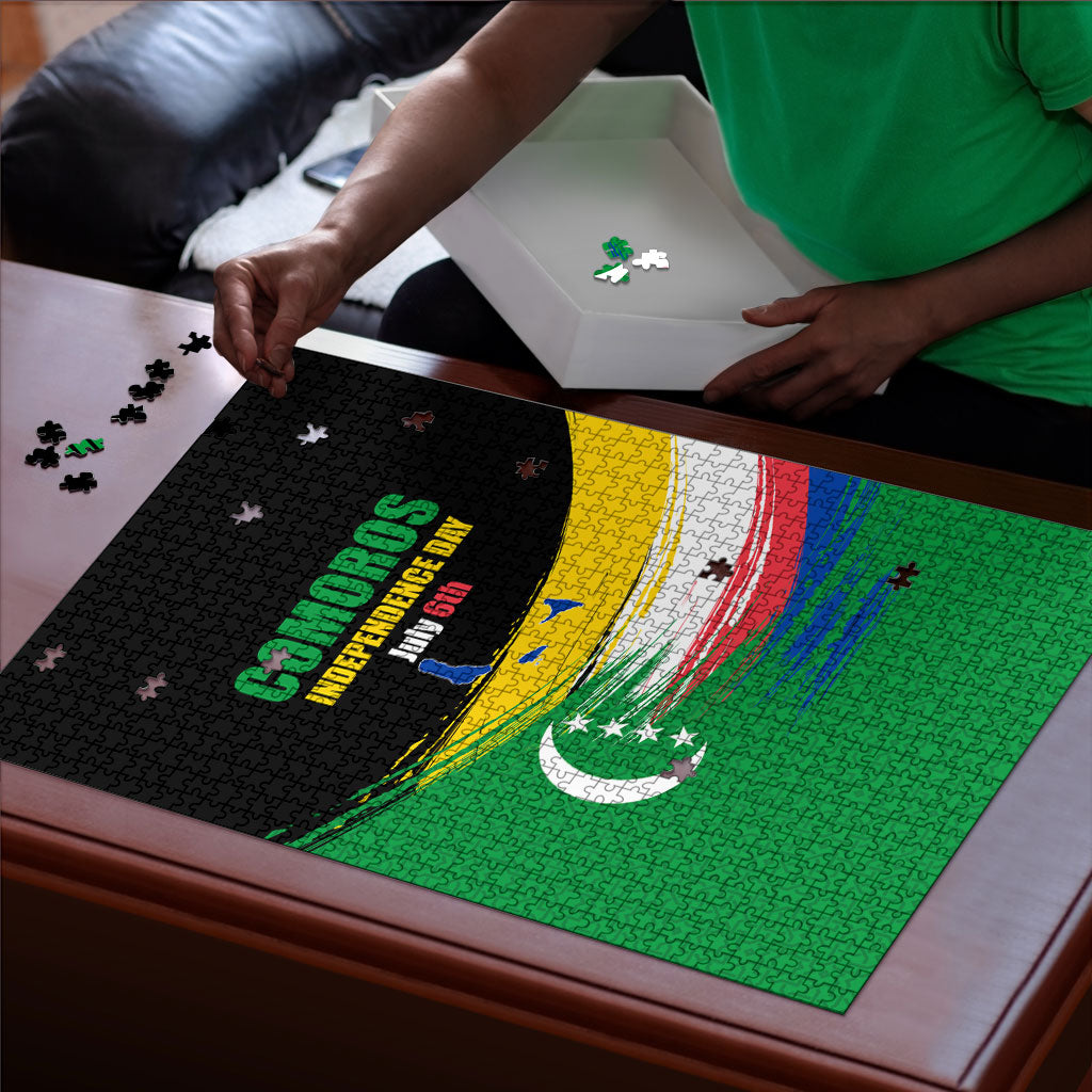 Comoros Independence Day Puzzle Comorian Flag Brush Stroke National Pride Graphic