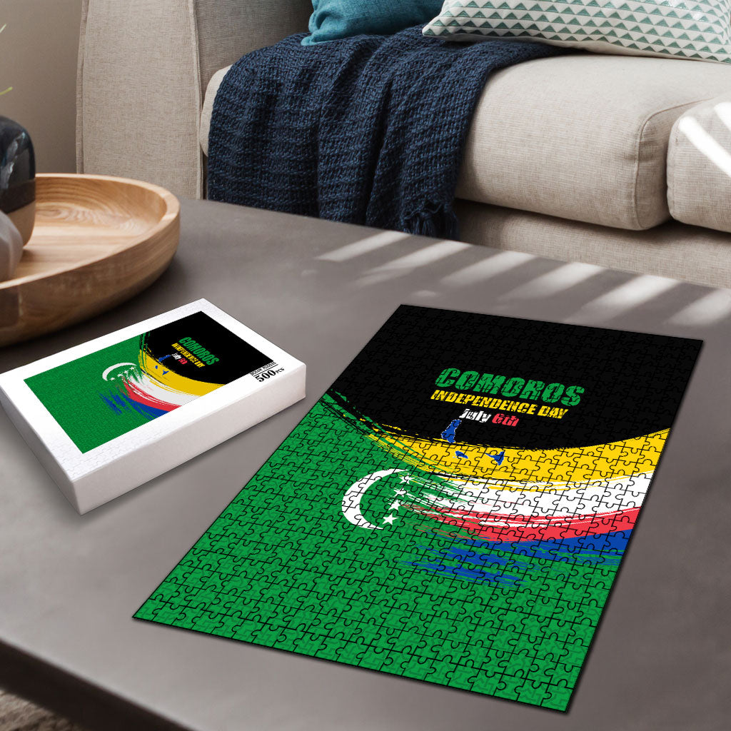 Comoros Independence Day Puzzle Comorian Flag Brush Stroke National Pride Graphic