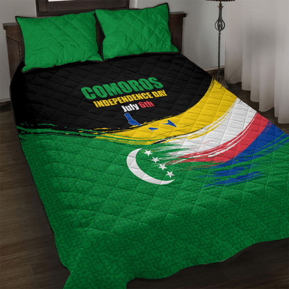 Comoros Independence Day Quilt Bed Set Comorian Flag Brush Stroke National Pride Graphic
