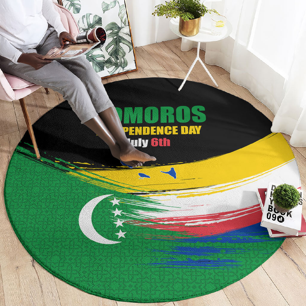 Comoros Independence Day Round Carpet Comorian Flag Brush Stroke National Pride Graphic