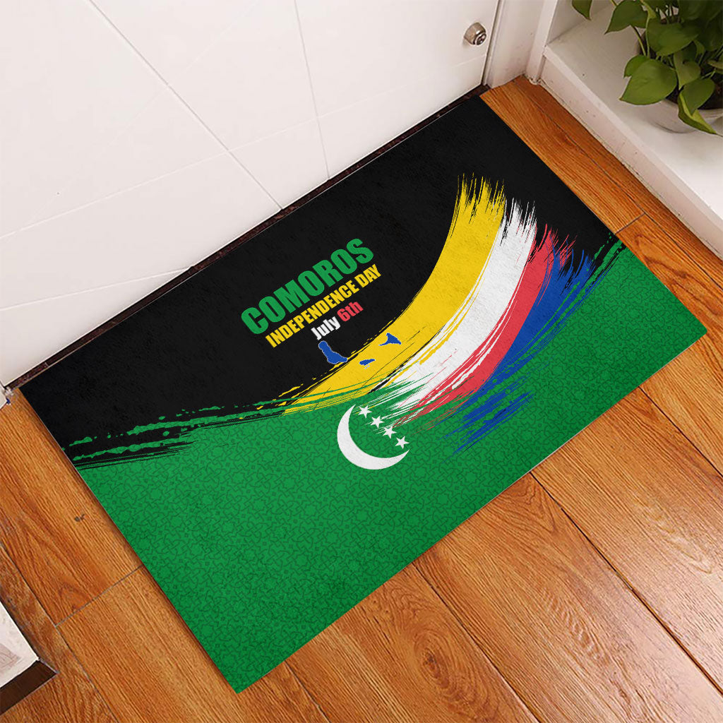 Comoros Independence Day Rubber Doormat Comorian Flag Brush Stroke National Pride Graphic