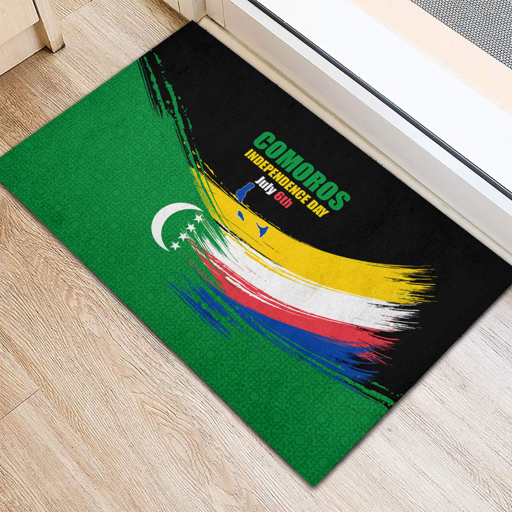 Comoros Independence Day Rubber Doormat Comorian Flag Brush Stroke National Pride Graphic