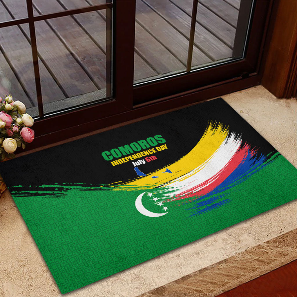 Comoros Independence Day Rubber Doormat Comorian Flag Brush Stroke National Pride Graphic
