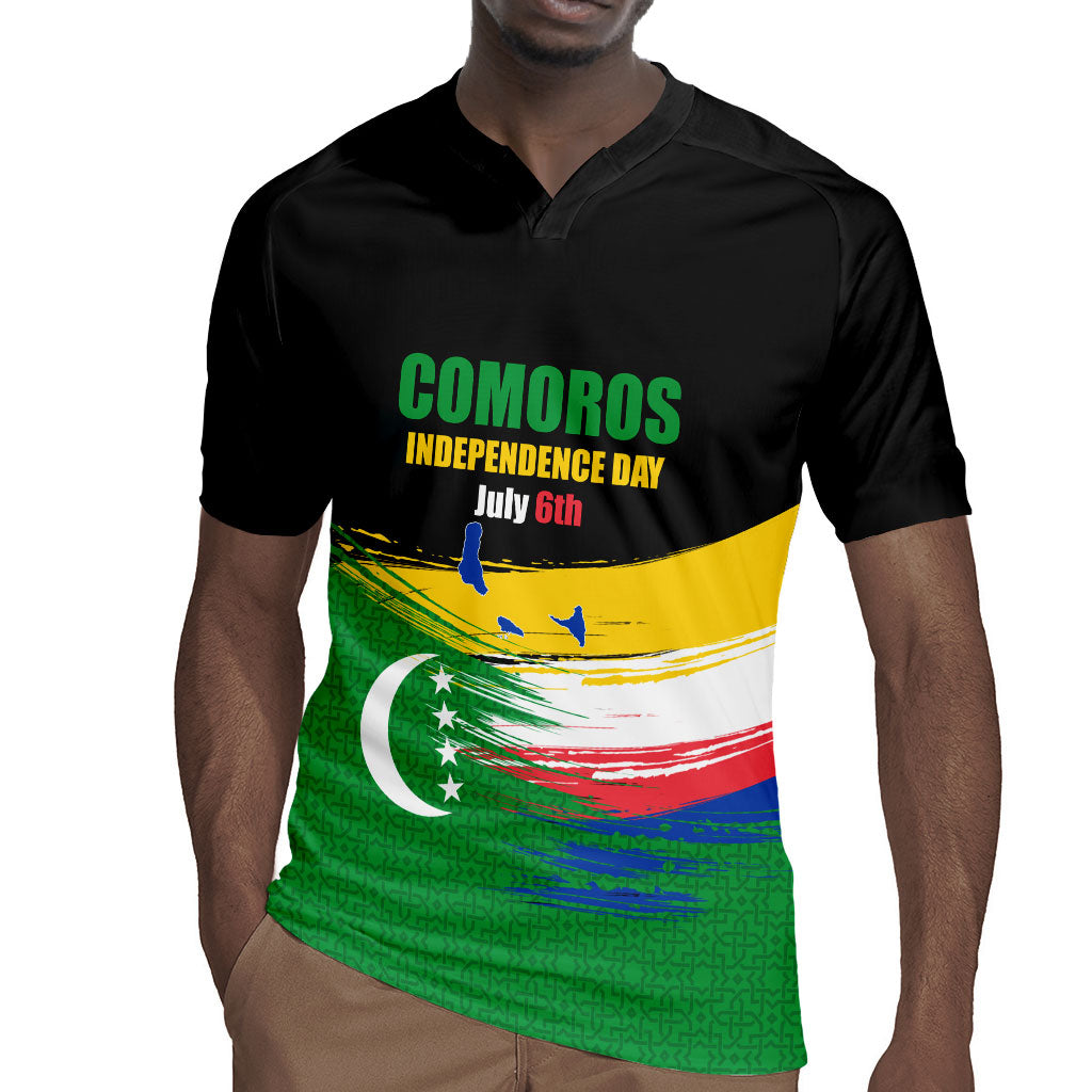 Comoros Independence Day Rugby Jersey Comorian Flag Brush Stroke National Pride Graphic