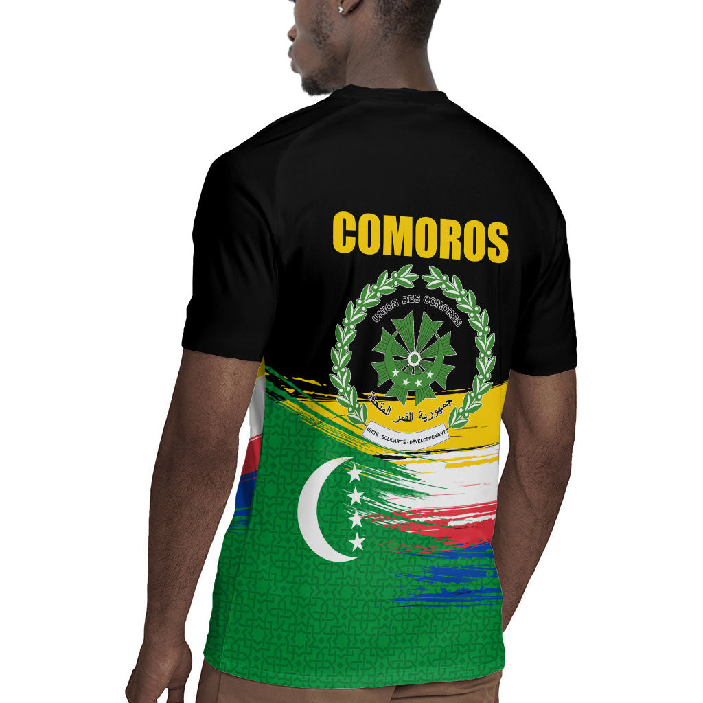 Comoros Independence Day Rugby Jersey Comorian Flag Brush Stroke National Pride Graphic