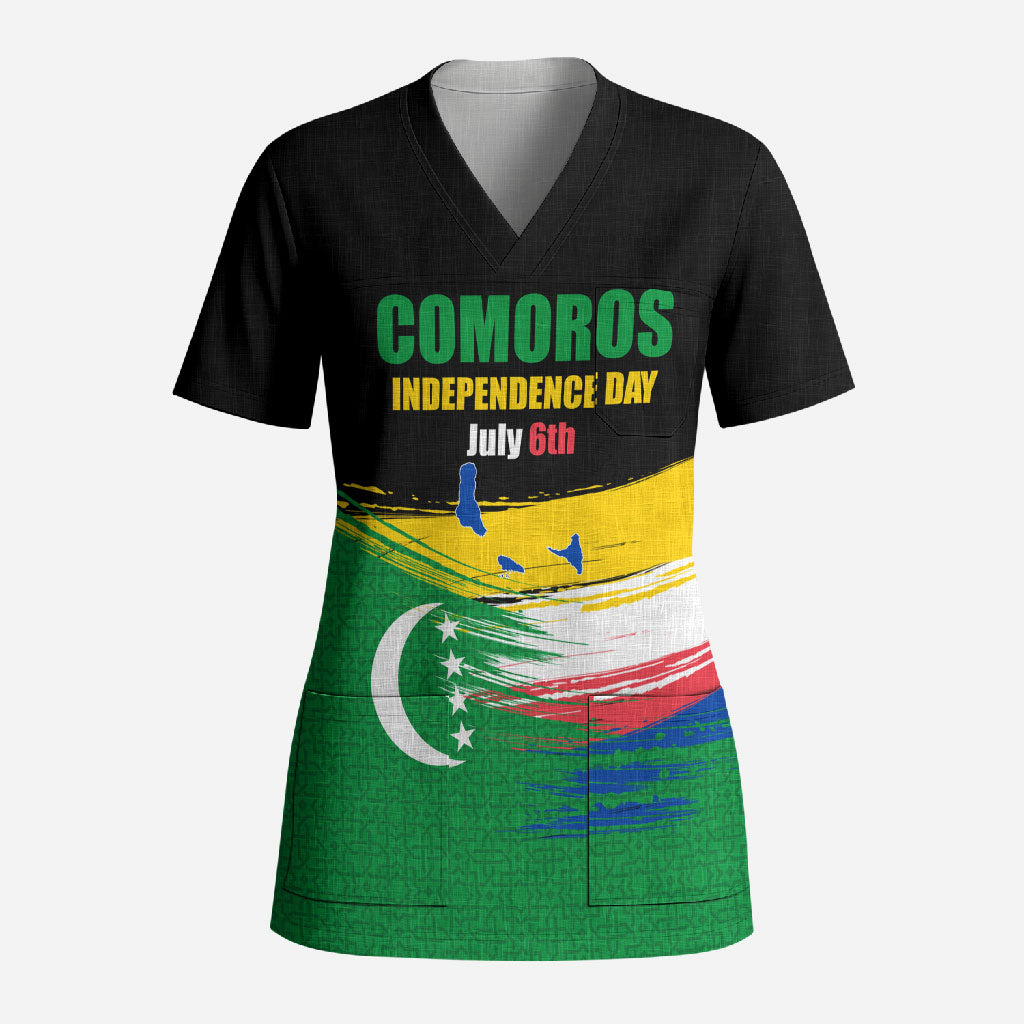 Comoros Independence Day Scrub Top Comorian Flag Brush Stroke National Pride Graphic