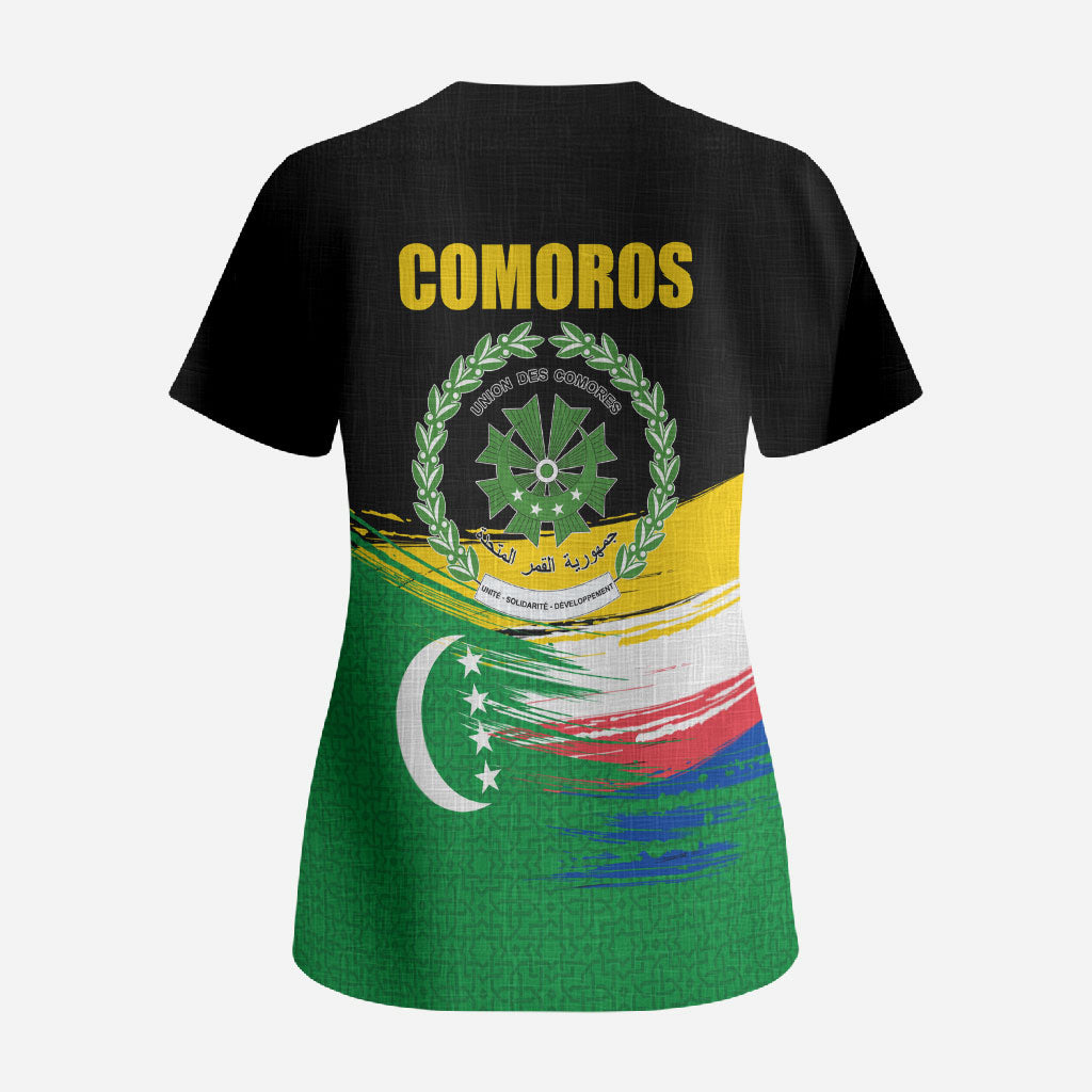 Comoros Independence Day Scrub Top Comorian Flag Brush Stroke National Pride Graphic