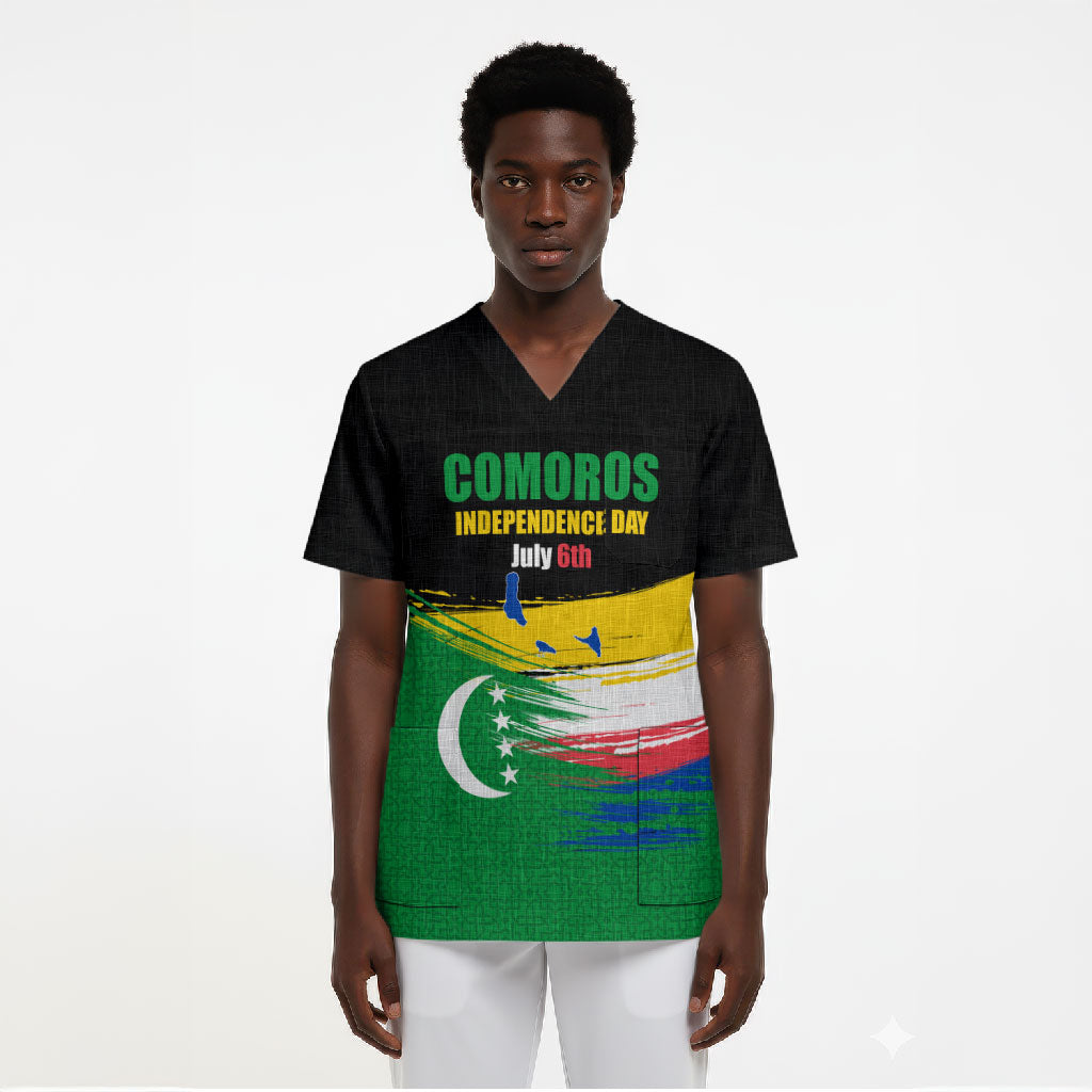 Comoros Independence Day Scrub Top Comorian Flag Brush Stroke National Pride Graphic