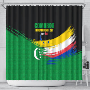 Comoros Independence Day Shower Curtain Comorian Flag Brush Stroke National Pride Graphic