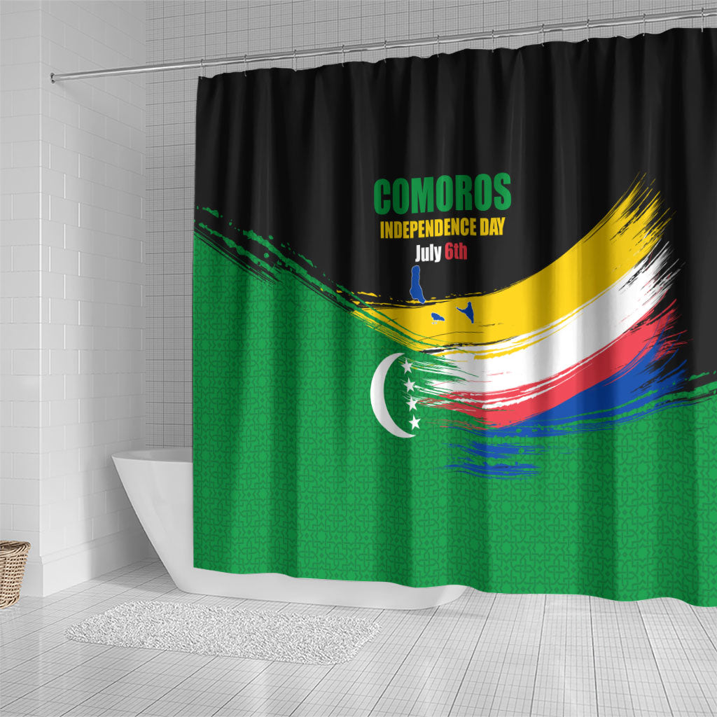 Comoros Independence Day Shower Curtain Comorian Flag Brush Stroke National Pride Graphic