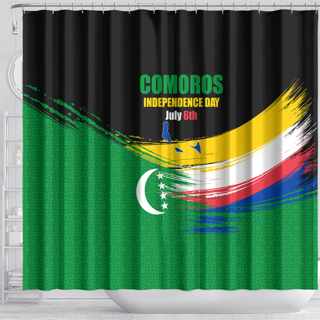 Comoros Independence Day Shower Curtain Comorian Flag Brush Stroke National Pride Graphic