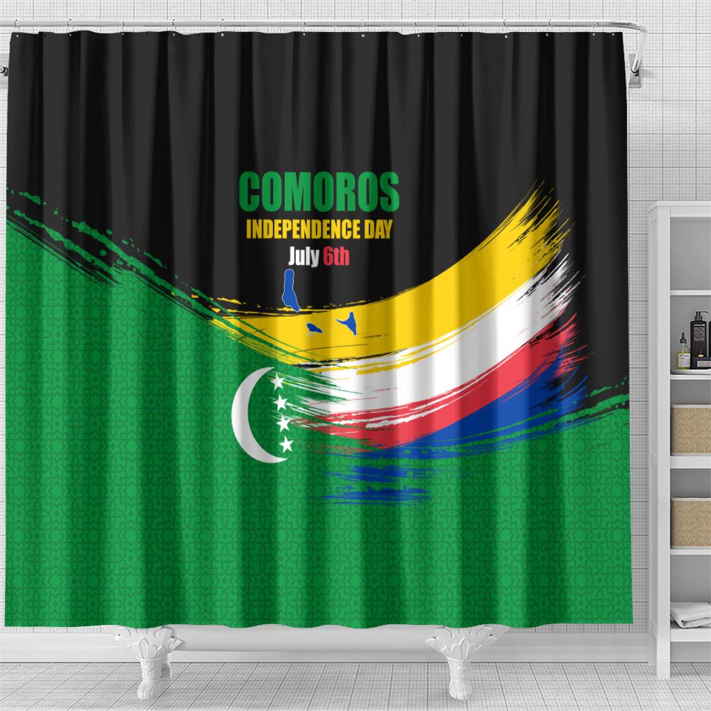 Comoros Independence Day Shower Curtain Comorian Flag Brush Stroke National Pride Graphic