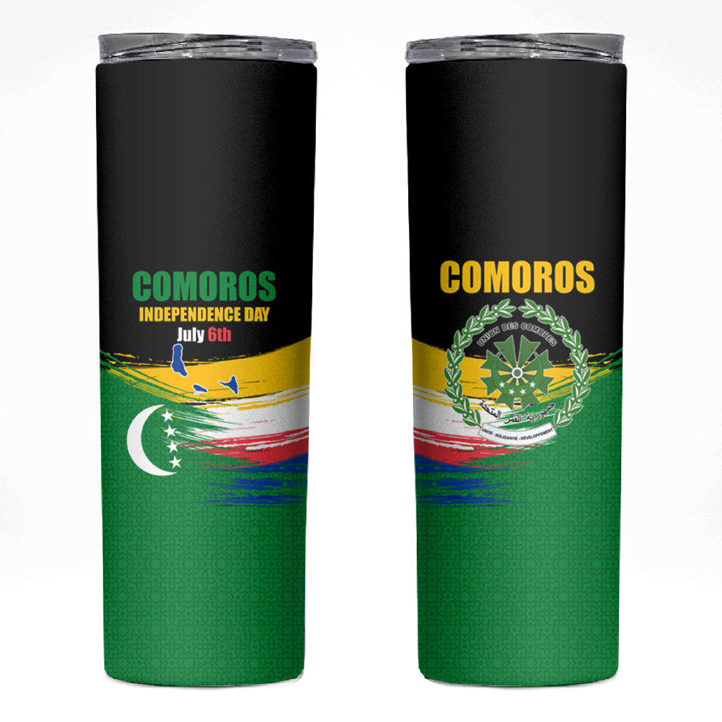 Comoros Independence Day Skinny Tumbler Comorian Flag Brush Stroke National Pride Graphic
