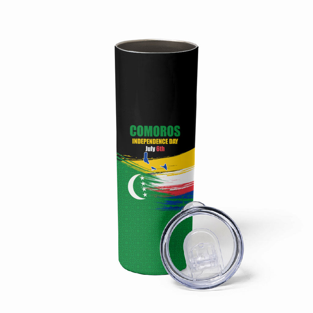 Comoros Independence Day Skinny Tumbler Comorian Flag Brush Stroke National Pride Graphic