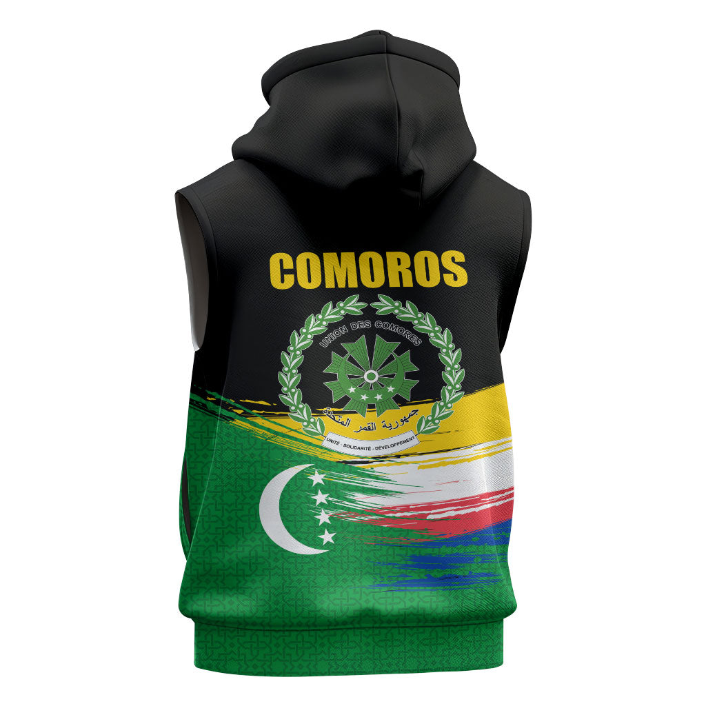 Comoros Independence Day Sleeveless Hoodie Comorian Flag Brush Stroke National Pride Graphic