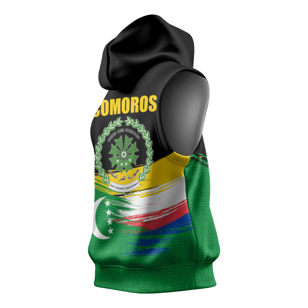 Comoros Independence Day Sleeveless Hoodie Comorian Flag Brush Stroke National Pride Graphic