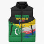 Comoros Independence Day Sleeveless Puffer Jacket Comorian Flag Brush Stroke National Pride Graphic