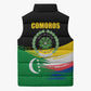 Comoros Independence Day Sleeveless Puffer Jacket Comorian Flag Brush Stroke National Pride Graphic