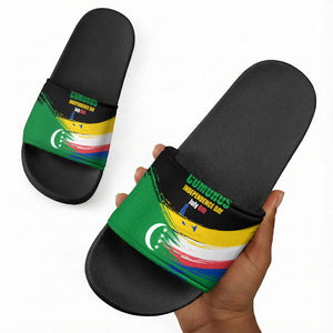 Comoros Independence Day Slide Sandals Comorian Flag Brush Stroke National Pride Graphic