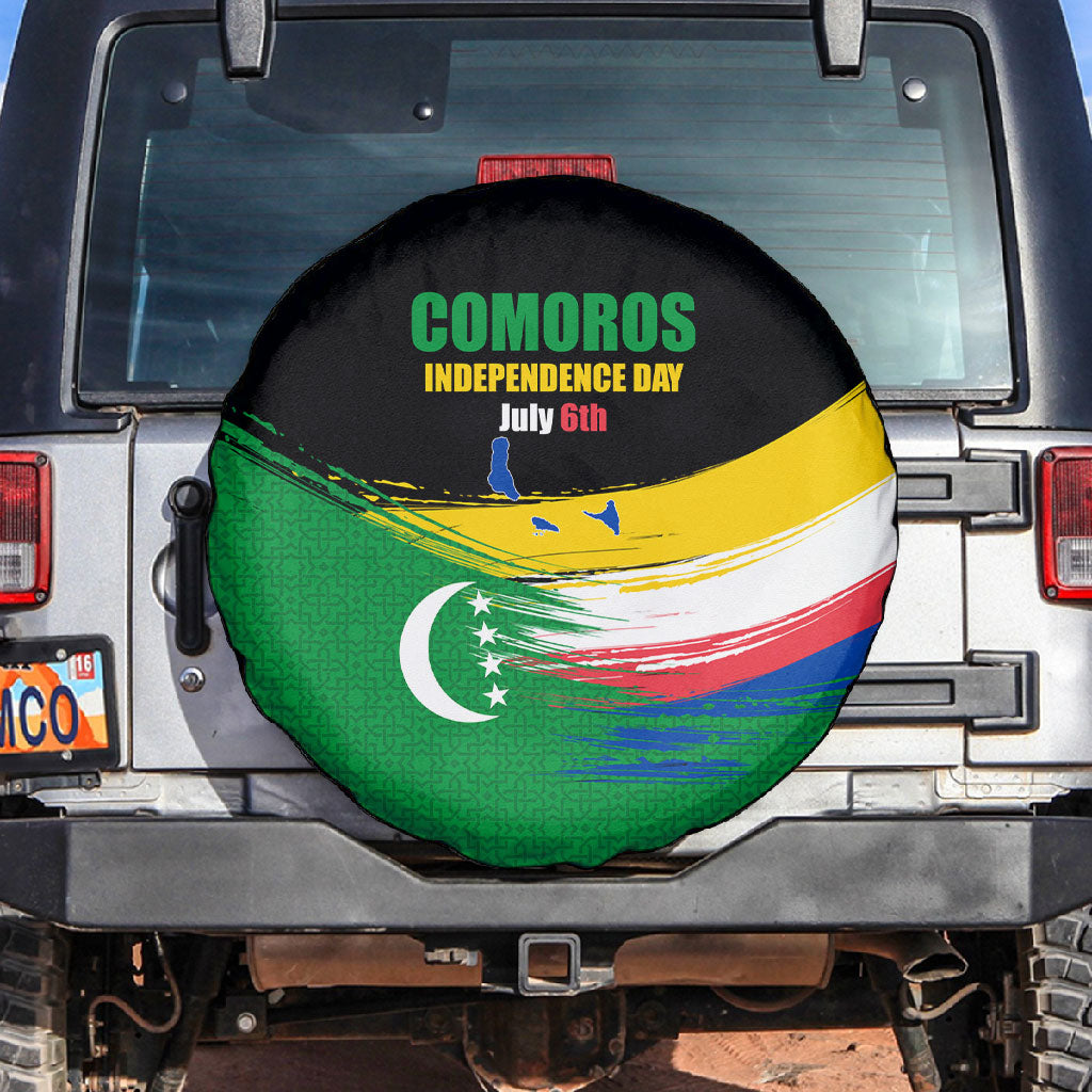 Comoros Independence Day Spare Tire Cover Comorian Flag Brush Stroke National Pride Graphic
