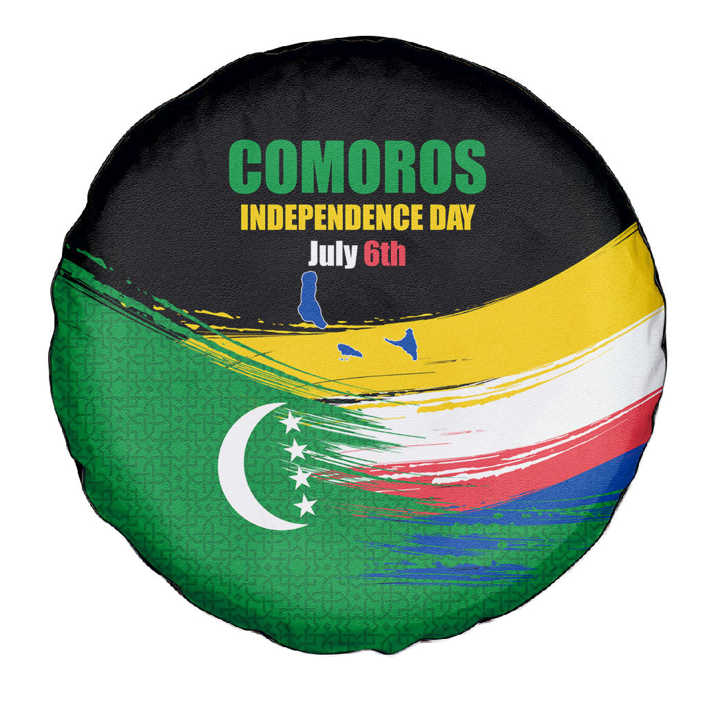 Comoros Independence Day Spare Tire Cover Comorian Flag Brush Stroke National Pride Graphic