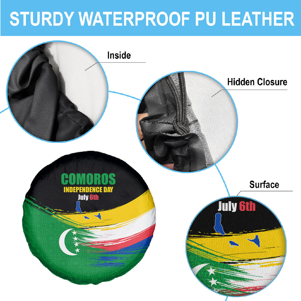Comoros Independence Day Spare Tire Cover Comorian Flag Brush Stroke National Pride Graphic
