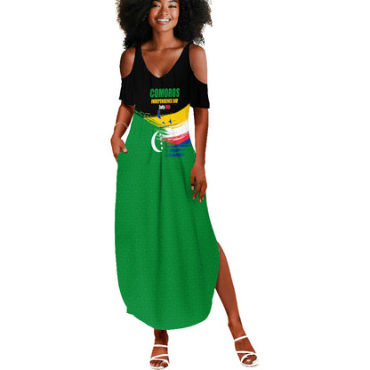 Comoros Independence Day Summer Maxi Dress Comorian Flag Brush Stroke National Pride Graphic