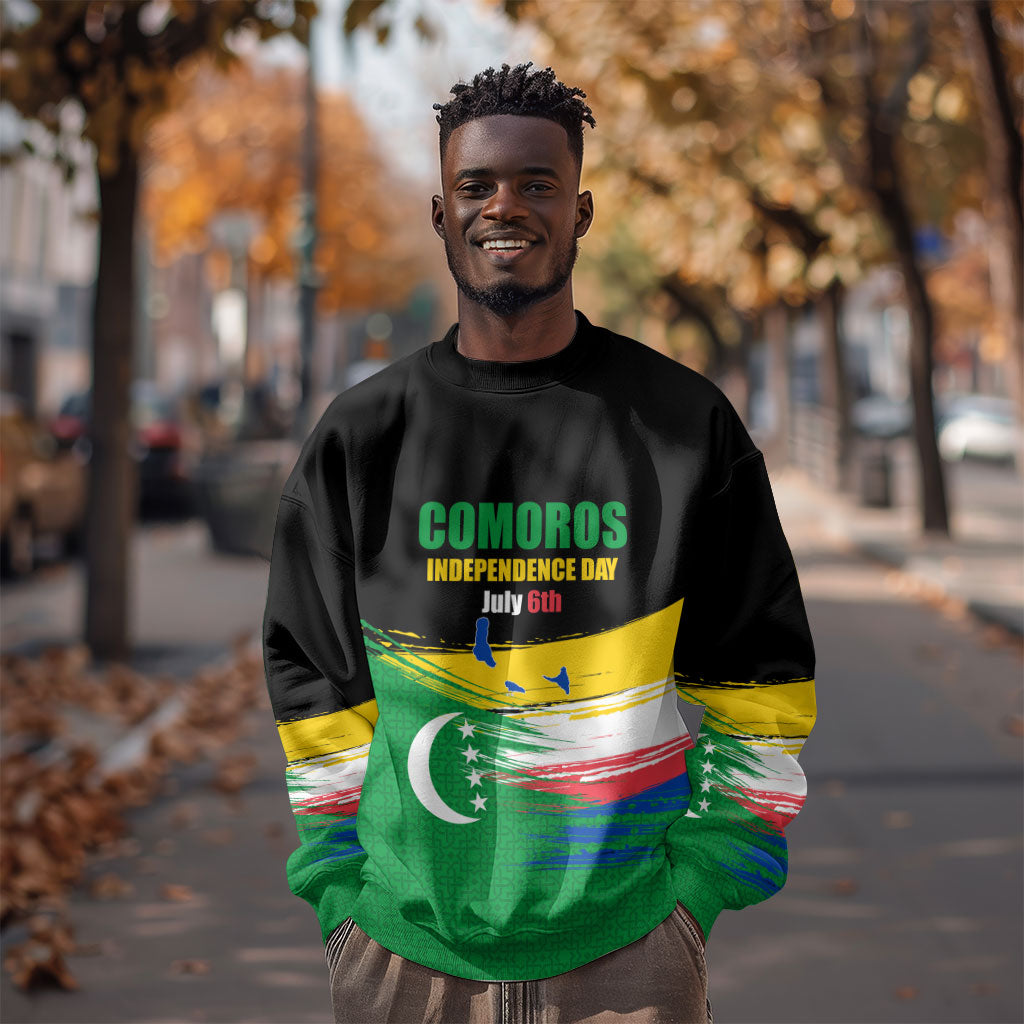 Comoros Independence Day Sweatshirt Comorian Flag Brush Stroke National Pride Graphic