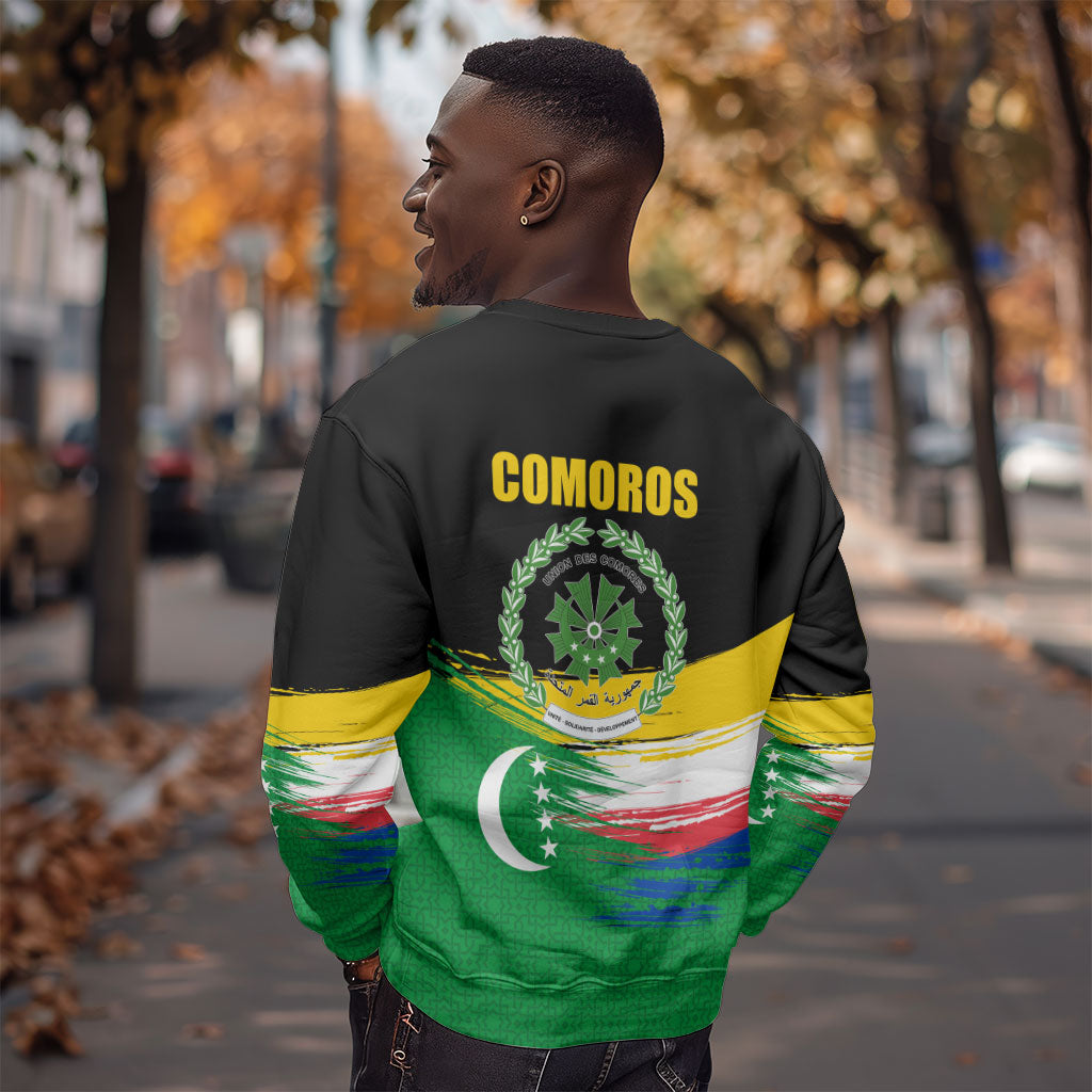 Comoros Independence Day Sweatshirt Comorian Flag Brush Stroke National Pride Graphic