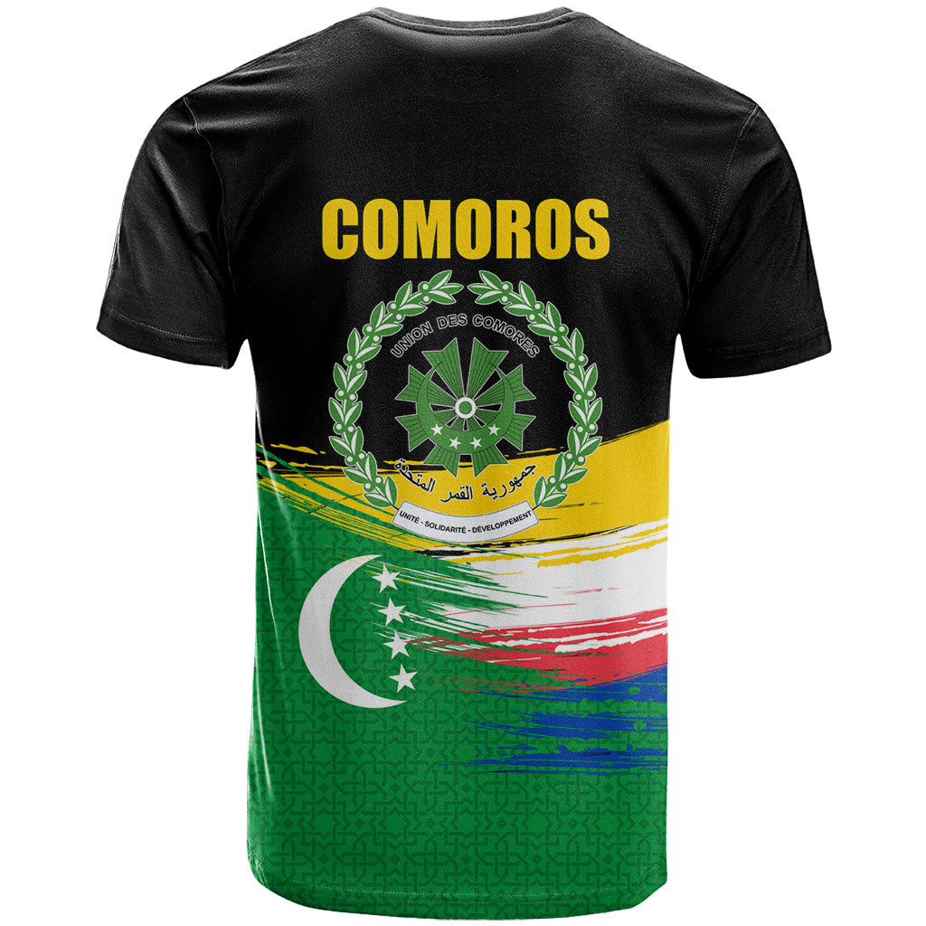 Comoros Independence Day T shirt Comorian Flag Brush Stroke National Pride Graphic