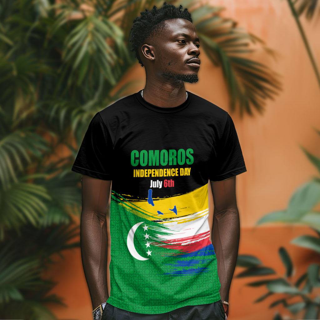 Comoros Independence Day T shirt Comorian Flag Brush Stroke National Pride Graphic
