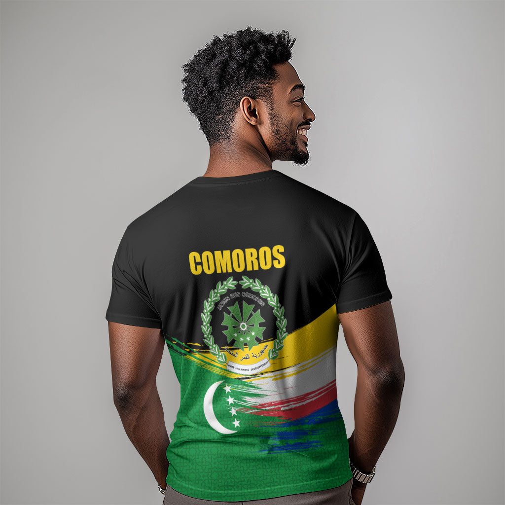 Comoros Independence Day T shirt Comorian Flag Brush Stroke National Pride Graphic