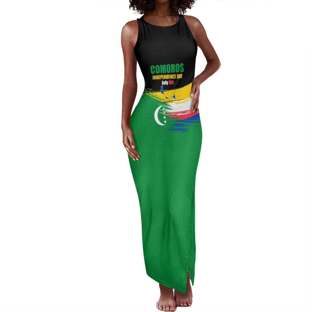 Comoros Independence Day Tank Maxi Dress Comorian Flag Brush Stroke National Pride Graphic