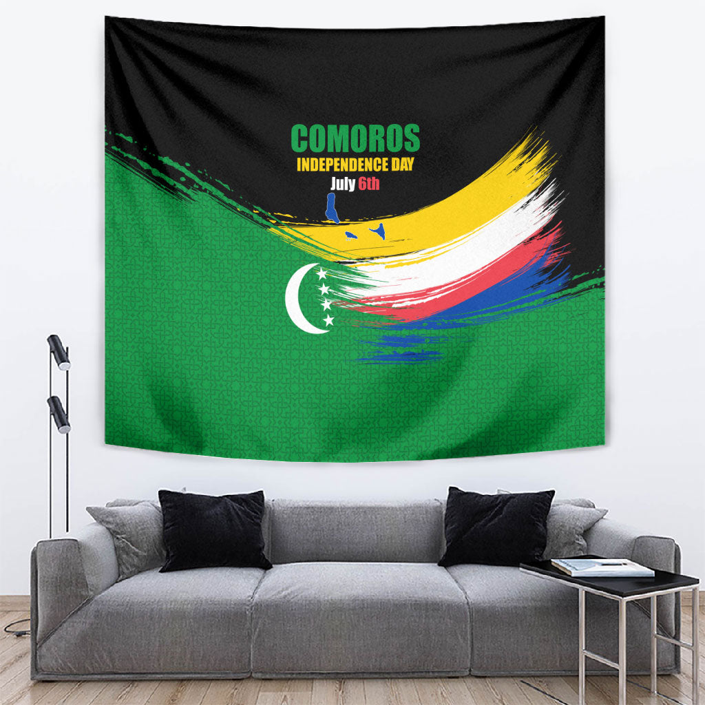 Comoros Independence Day Tapestry Comorian Flag Brush Stroke National Pride Graphic