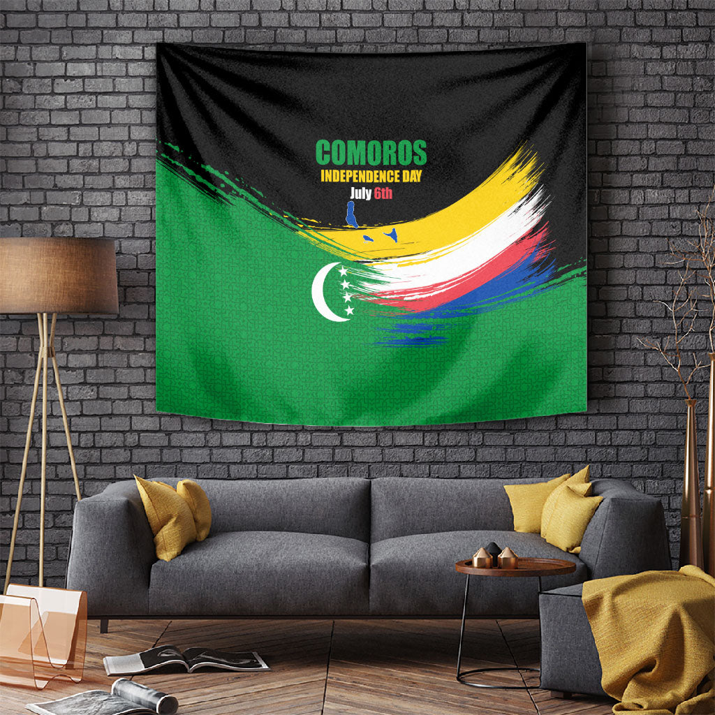 Comoros Independence Day Tapestry Comorian Flag Brush Stroke National Pride Graphic
