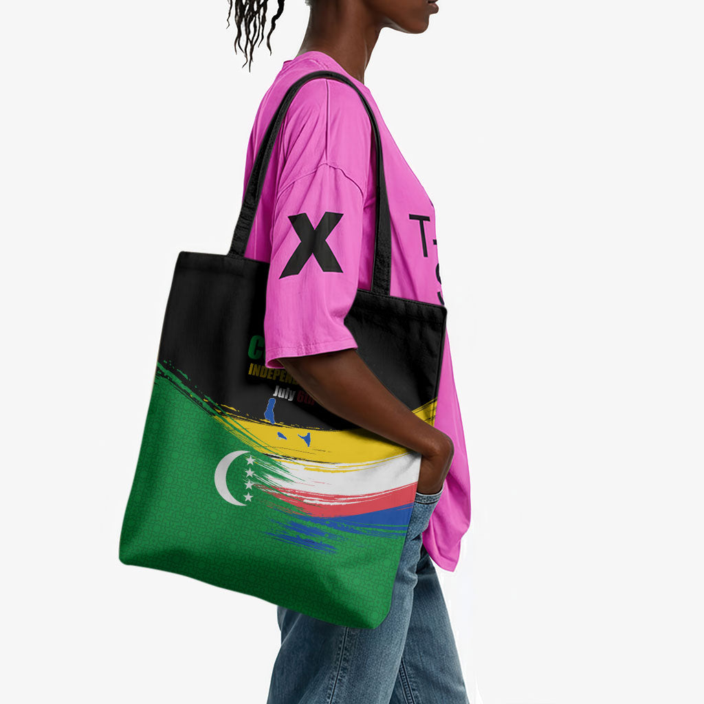 Comoros Independence Day Tote Bag Comorian Flag Brush Stroke National Pride Graphic