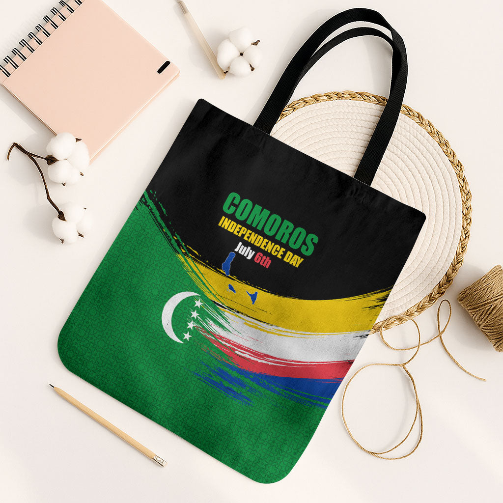 Comoros Independence Day Tote Bag Comorian Flag Brush Stroke National Pride Graphic