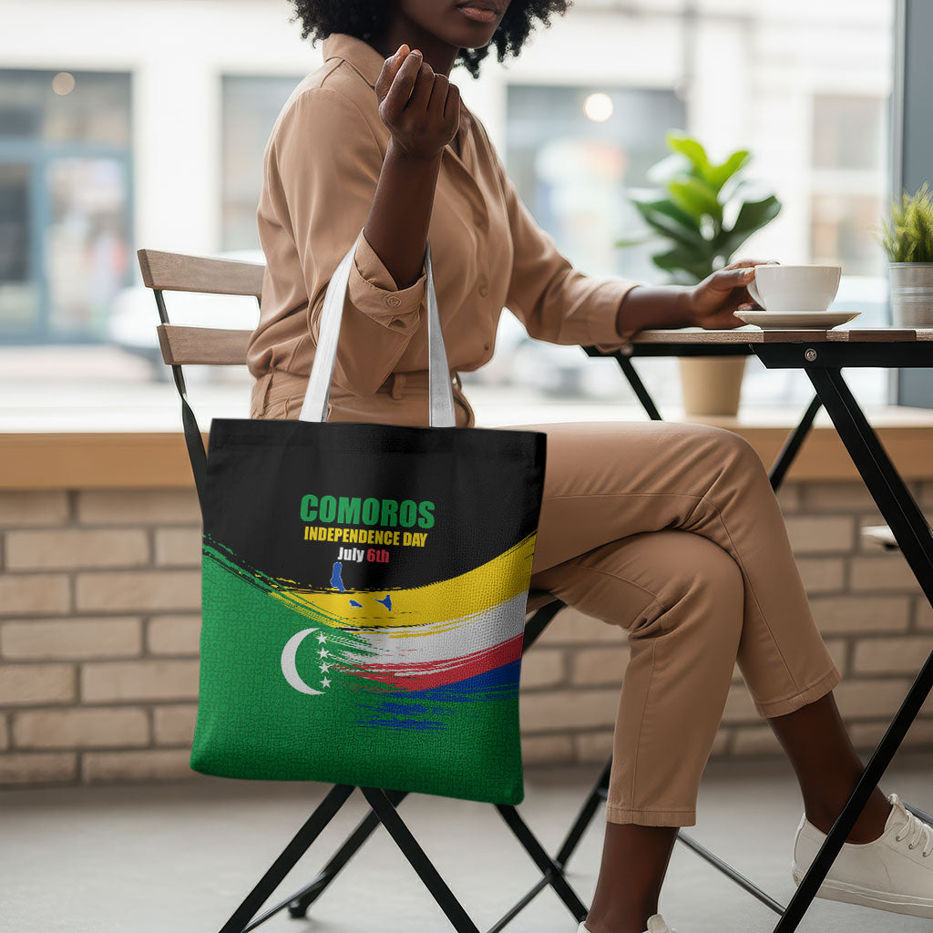 Comoros Independence Day Tote Bag Comorian Flag Brush Stroke National Pride Graphic