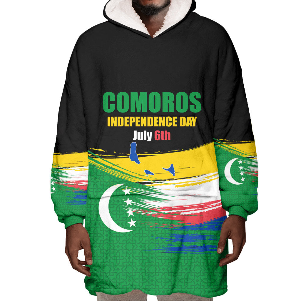 Comoros Independence Day Wearable Blanket Hoodie Comorian Flag Brush Stroke National Pride Graphic