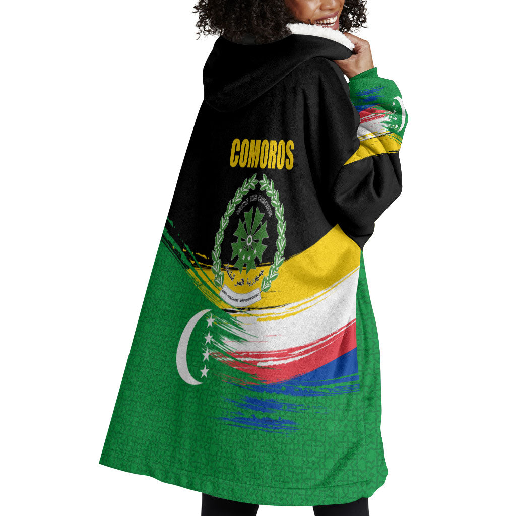 Comoros Independence Day Wearable Blanket Hoodie Comorian Flag Brush Stroke National Pride Graphic