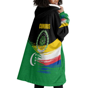Comoros Independence Day Wearable Blanket Hoodie Comorian Flag Brush Stroke National Pride Graphic