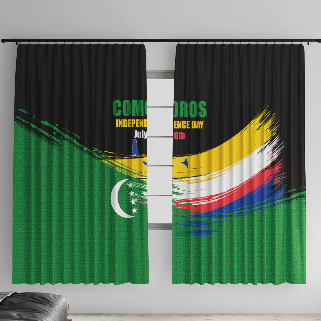 Comoros Independence Day Window Curtain Comorian Flag Brush Stroke National Pride Graphic
